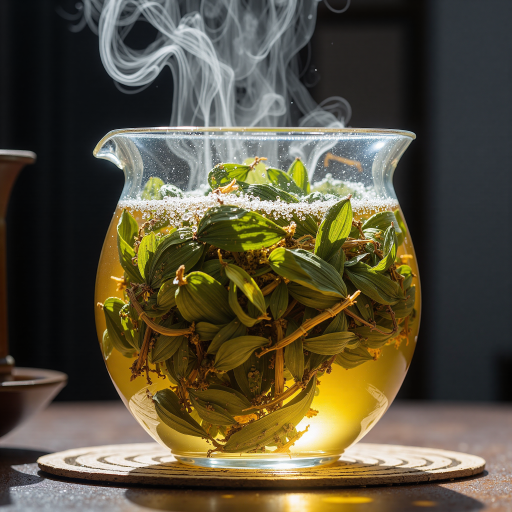 艾草茶饮套装，玻璃茶具，艾草茶叶，健康养生概念